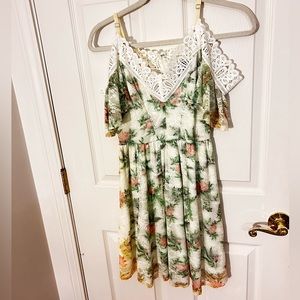 Pink, green and white off the shoulder floral dress
